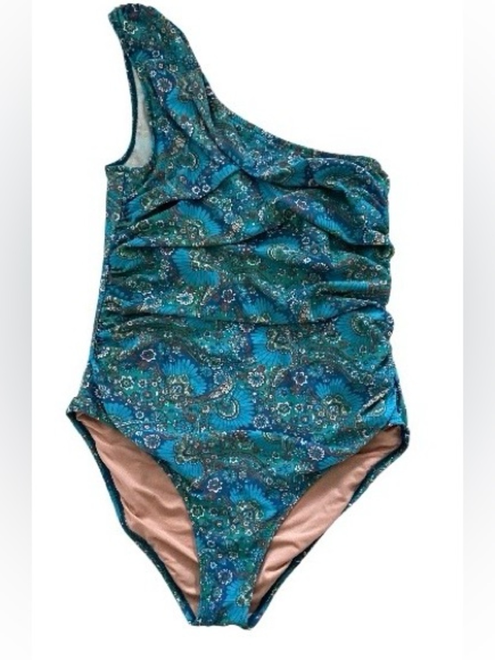 J Crew One-Piece Swimsuit in Teal Paisley Print , one shoulder, rushing size 10